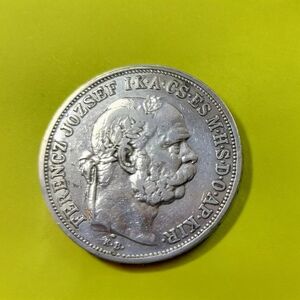 1908 Hungarian 5 Korona 90% Fine Silver 24 Grams. 60th Annv.Franz Joseph. #T014